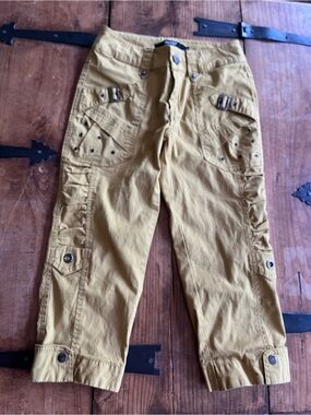 Stylish Mustard Cargo‎ Capri Trousers - Women